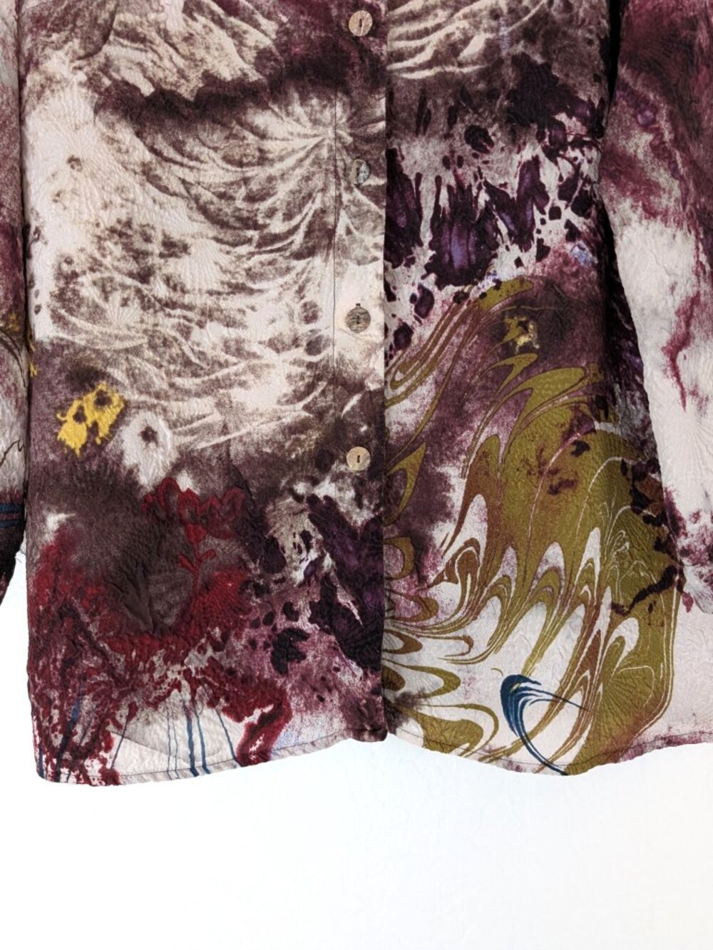 CITRON Blouse L Santa Monica Silk Multicolor Abstract Watercolor Button Front - Picture 5 of 14